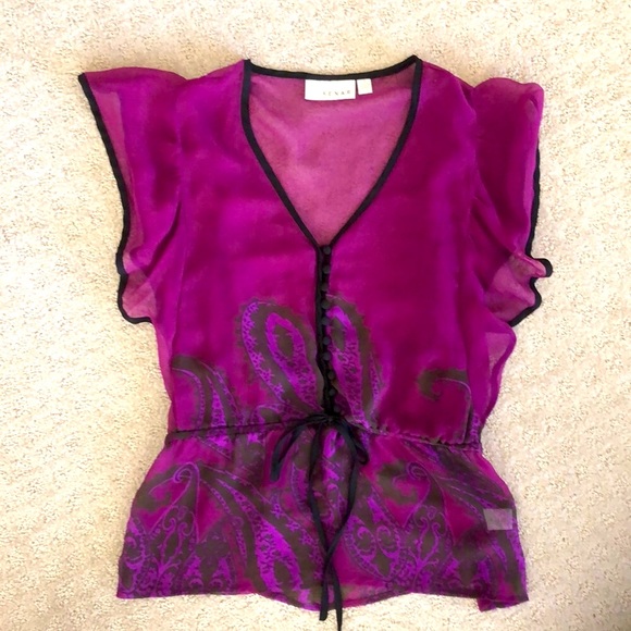 Kenar | Purple sheer paisley blouse top - Picture 2 of 12